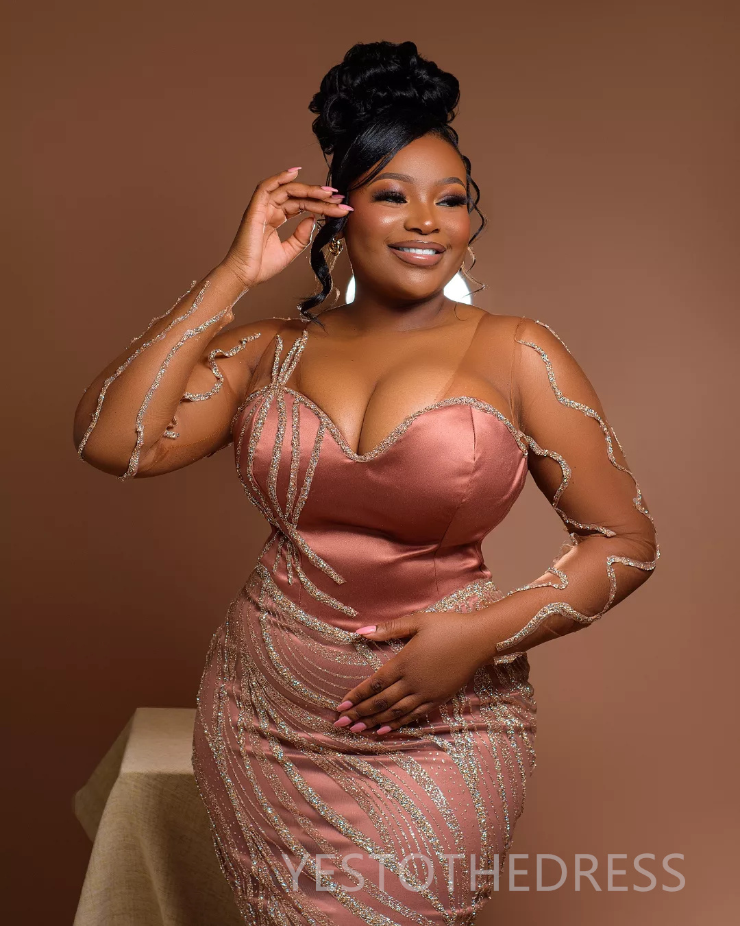 Plus Size Aso Ebi Prom Dress 2025 Evening Dresses Elegant Dresses For Special Occasions V Neck Illusion Beaded Lace Birthday Dress Second Reception Go