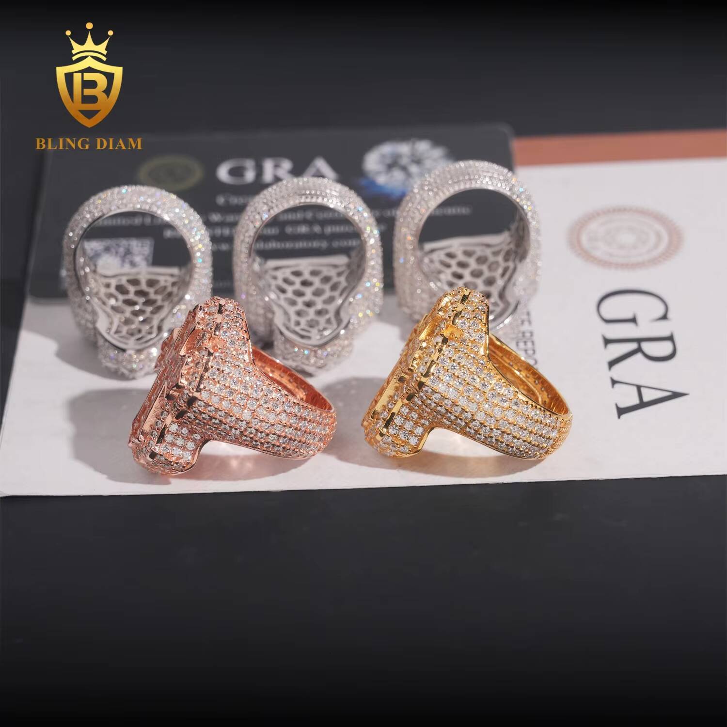 New Arrivals Wholesale Price Iced Out Jewelry Hip Hop Baguette Sapphire Corundum 925 Silver VVS Moissanite Ring