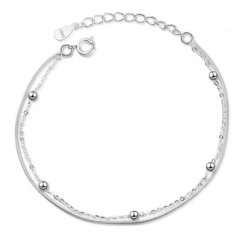 925 Sterling Silver Snake Bone Chain Glossy Beads Double Layer Bracelet Women Fine Jewelry for Wedding Party GiftXJ250904