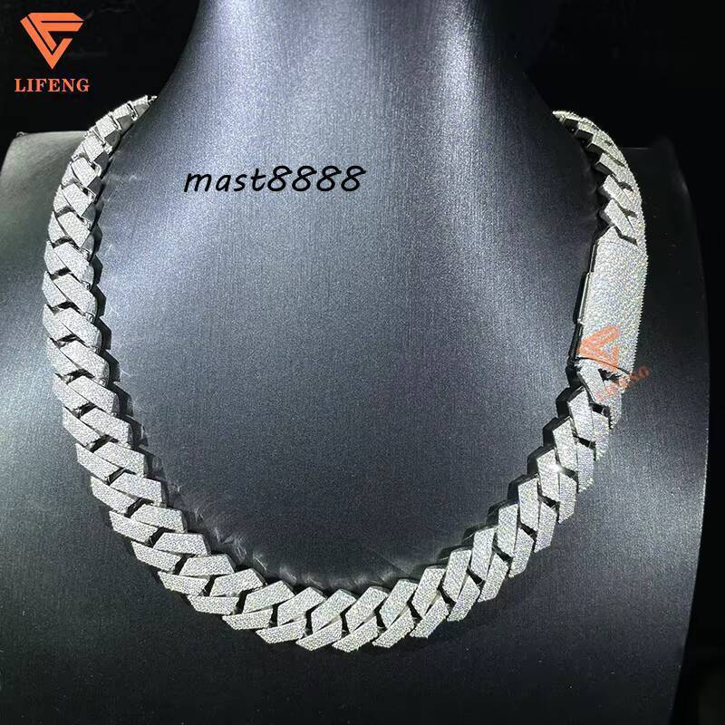 Hot Selling 15mm Full Moissanite Diamond 925 Silver Cuban Necklace Fashion Jewelry Necklace Light Luxury Hip Hop Necklace