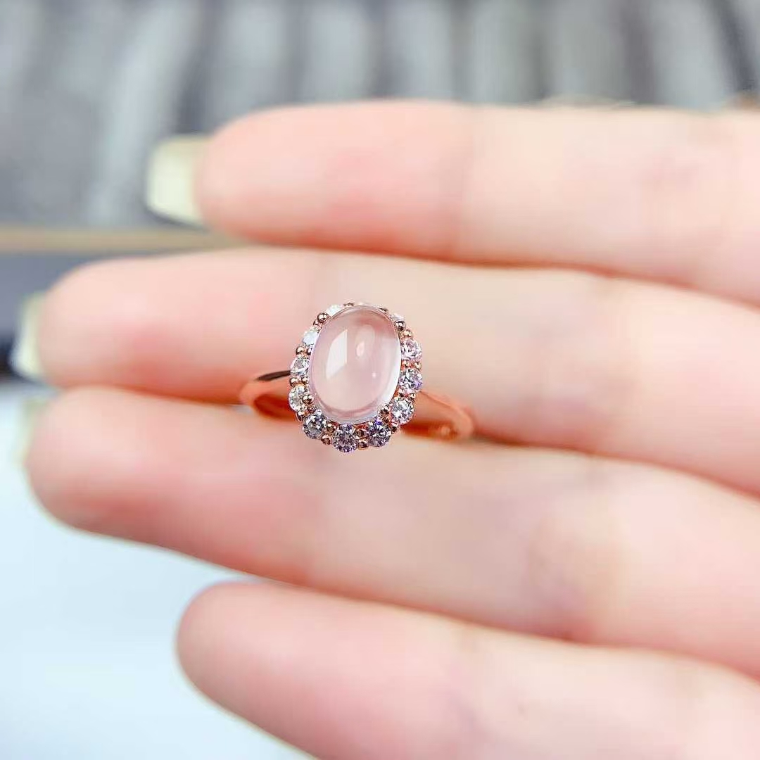 925 silver quartz ring natural rose quartz silver ring with certificate 6mm*8mm quartz jewelry for daily wear