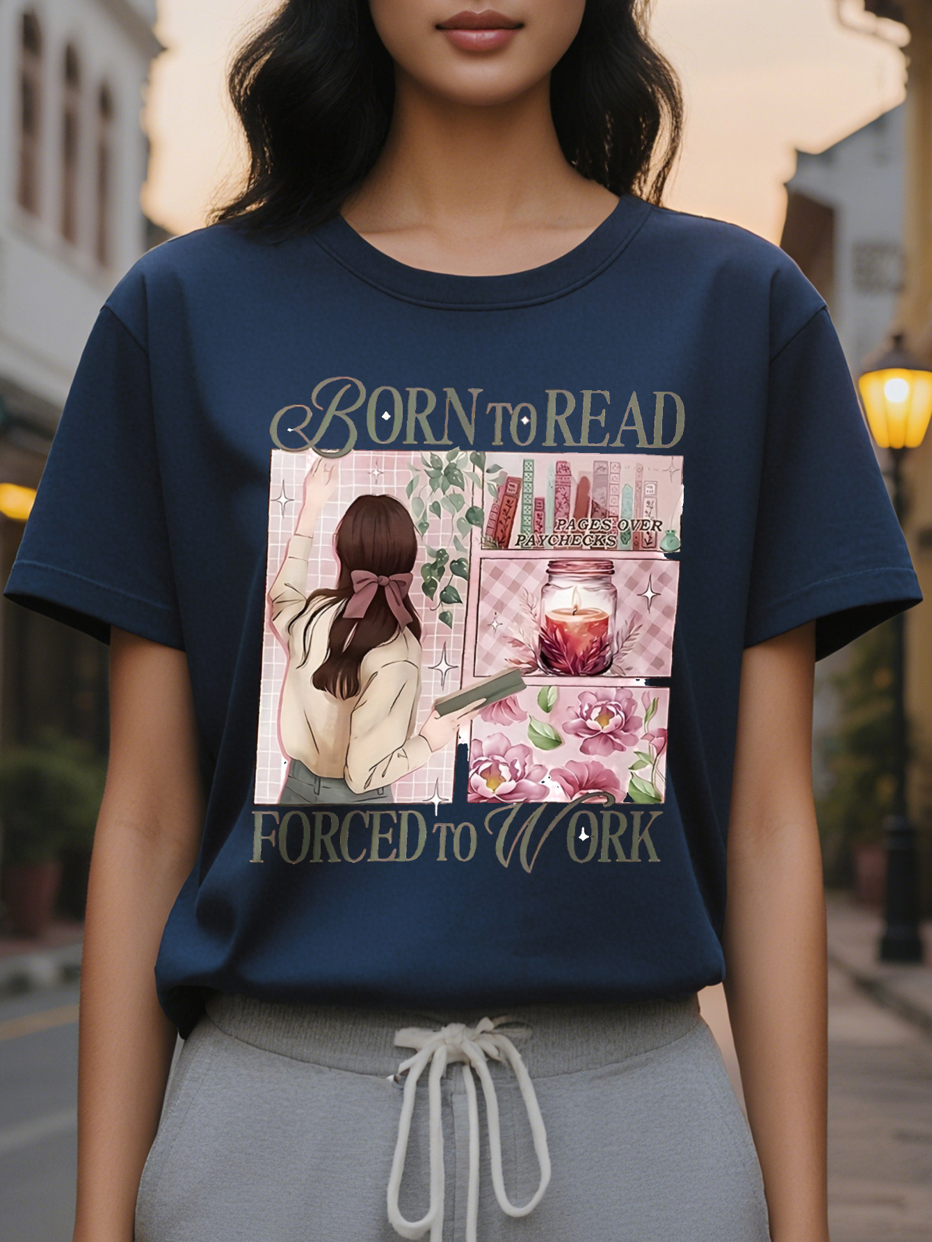 Large XL Born to Read Women S T Shirt Casual Crew Short Sleeve Round Neck Tee with Lover Design Perfect for Spring Plus Size