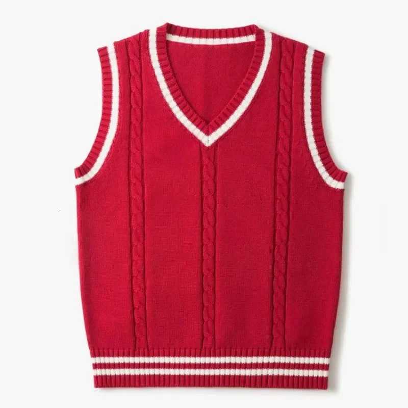 Striped White Knitted Sweaters for Men Blue Sleeveless Man Clothes V Neck Vest Red Waistcoat Jumpers Sweatshirt Cigaret CottonXJ250904