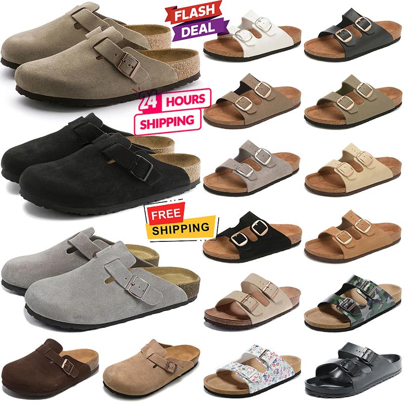 2025 birkienstockk Mens womens designer beach slippers boston clogs birk slides high quality sandals soft suede leather scuffs platform black slipper