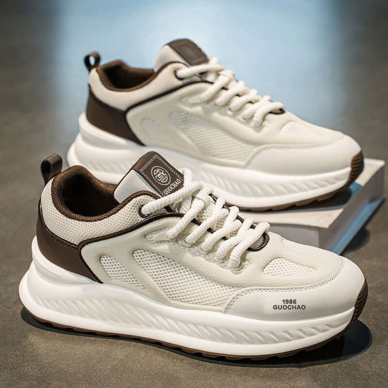 2025 Men's New Spring Summer Breathable Mesh Casual Versatile Youth Height Increasing Running Sports Trendy Shoes White