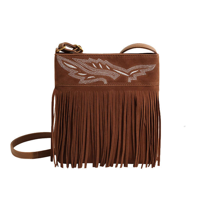 Ethnic Style Single Shoulder Women's Niche High-end Tassel Embroidery Leather Small Square Outdoor Travel Atmosphere Crossbody Bag