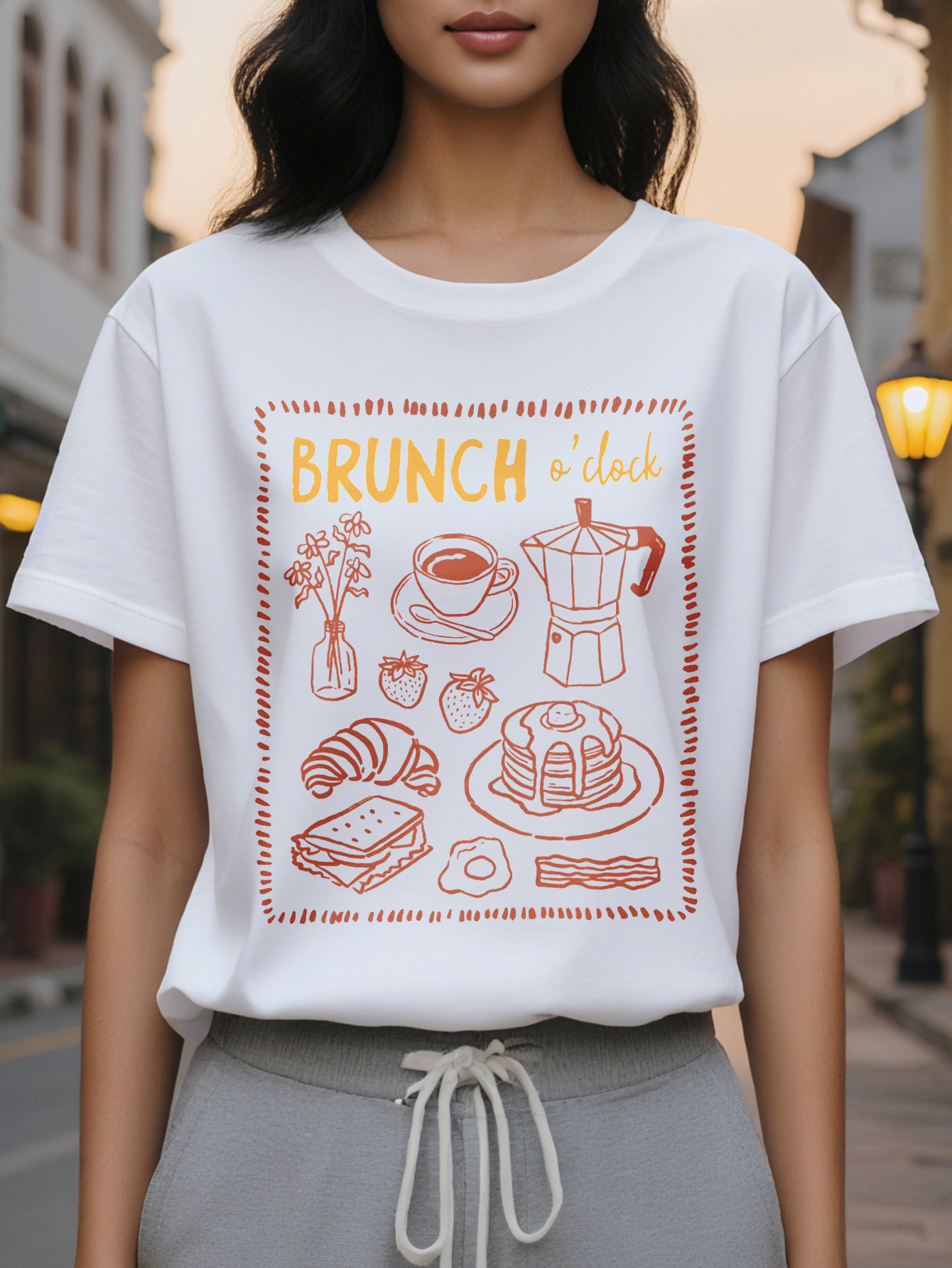 Brunch Casual Summer Wear Comfortable And Fashionable Round Neck Top Opaque Material Bright Printed Shirt