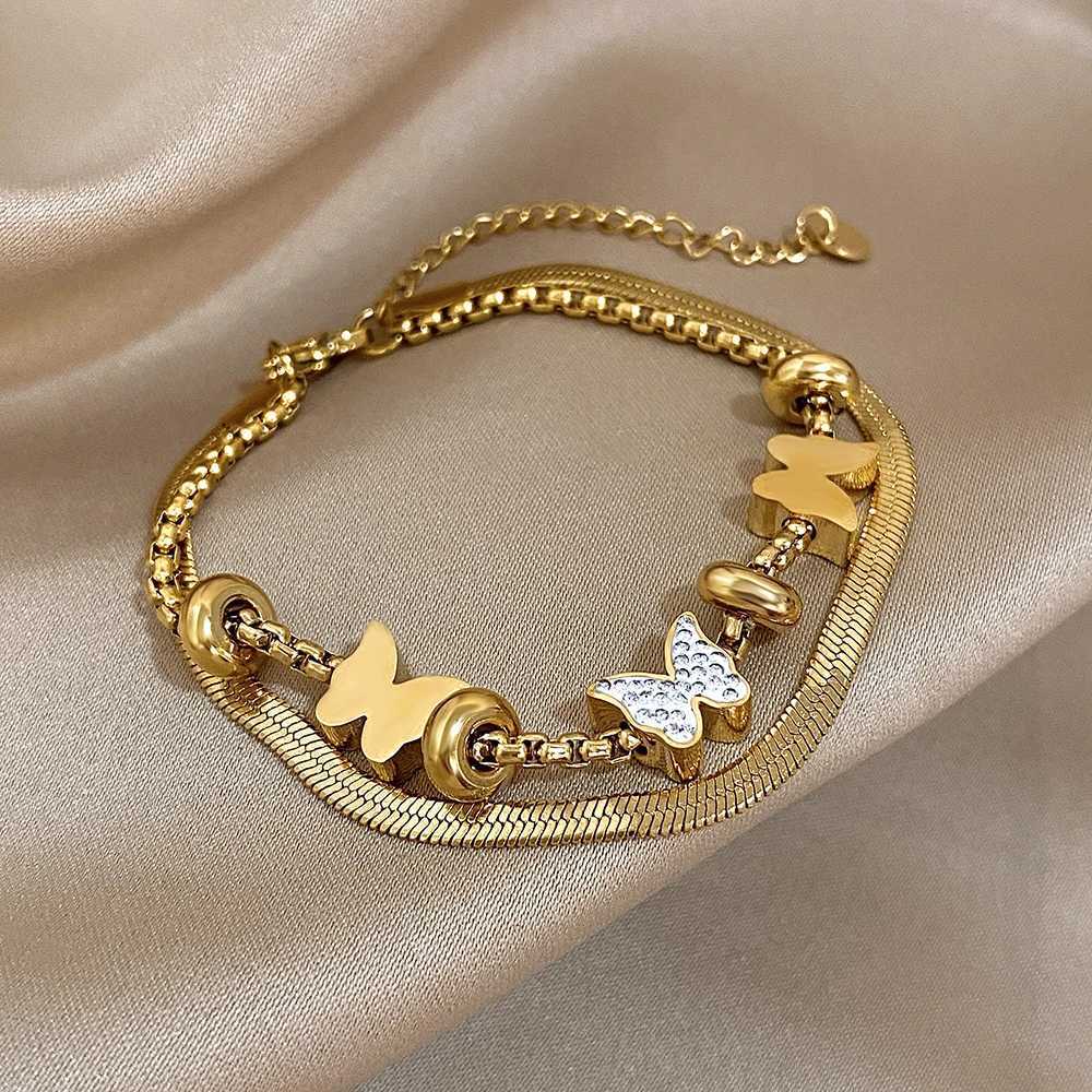 Greatera White Mud Double Bracelet For Wen Personty Art Doubledeck Chain Light Luxury Gold Color Bangle Jewelry Y250904