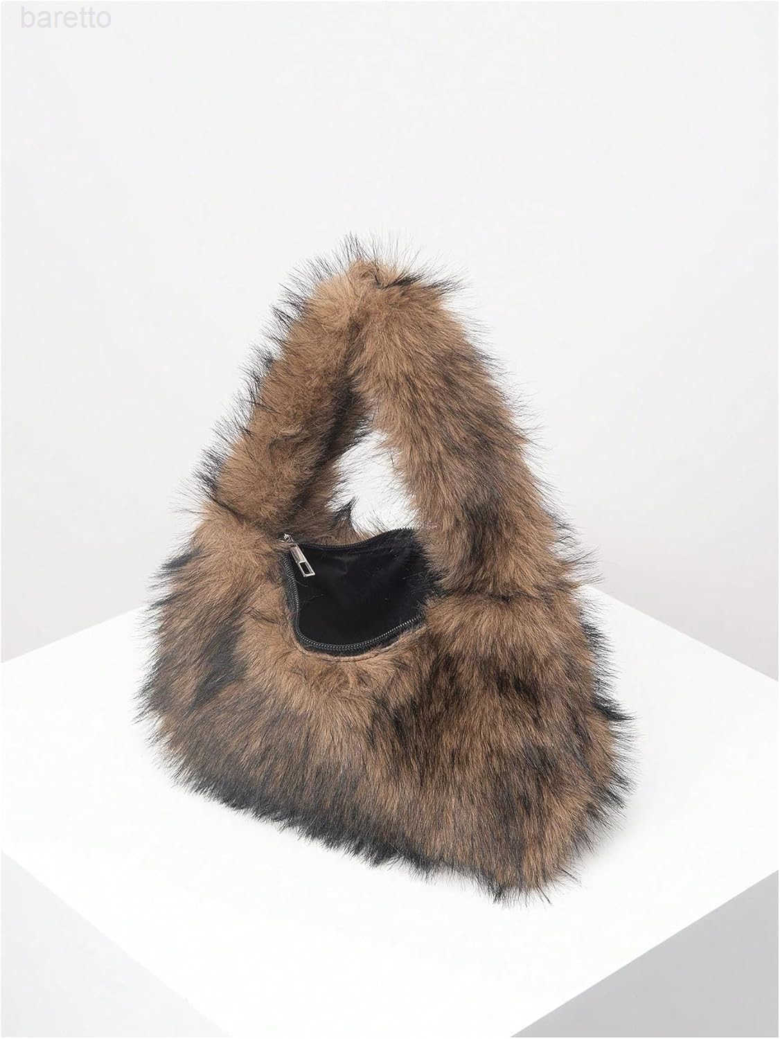 Womens Fuzzy Faux Fur Crescent Shoulder Bag Plush Purse Underarm Handbag Hobo Tote M250903