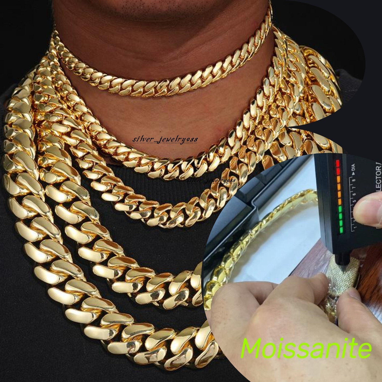 Customized Moissanite Cuban Chain Bracelet Necklaces 14K 18K Gold Plated Solid Brass Miami Cuban Link Chain Hip Hop for Men