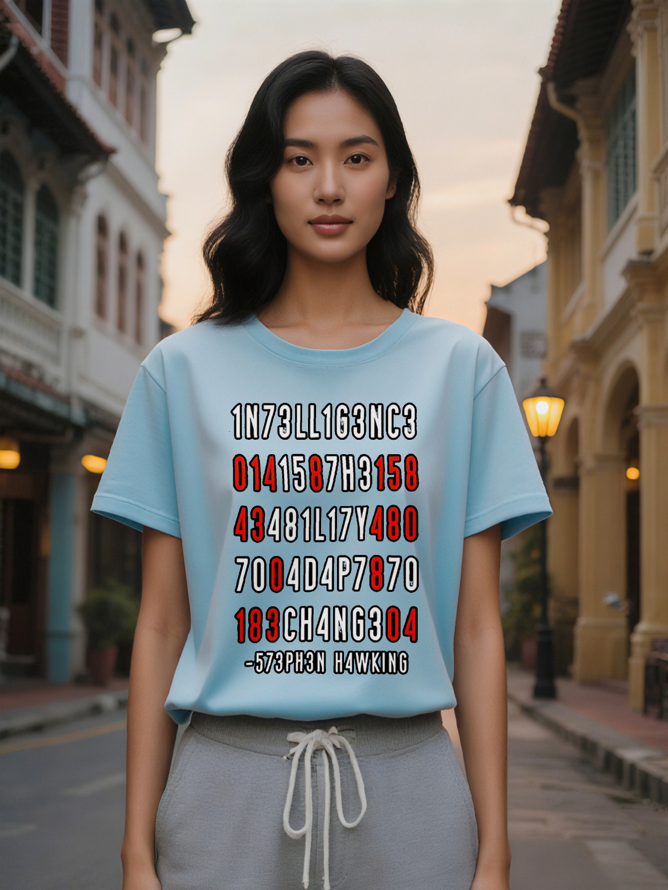 Large XL Casual Versatile Crew Neck T-Shirt LLL NC Y D P CHANG PH N H WKING Print Plus Size