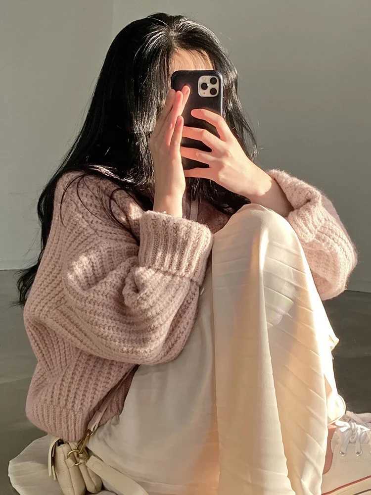 Korean Thick Women Cardigan Knitted Sweater Autumn Winter chic Loose Long Sleeve Tops Simple Solid sweater jacket for Female M250904