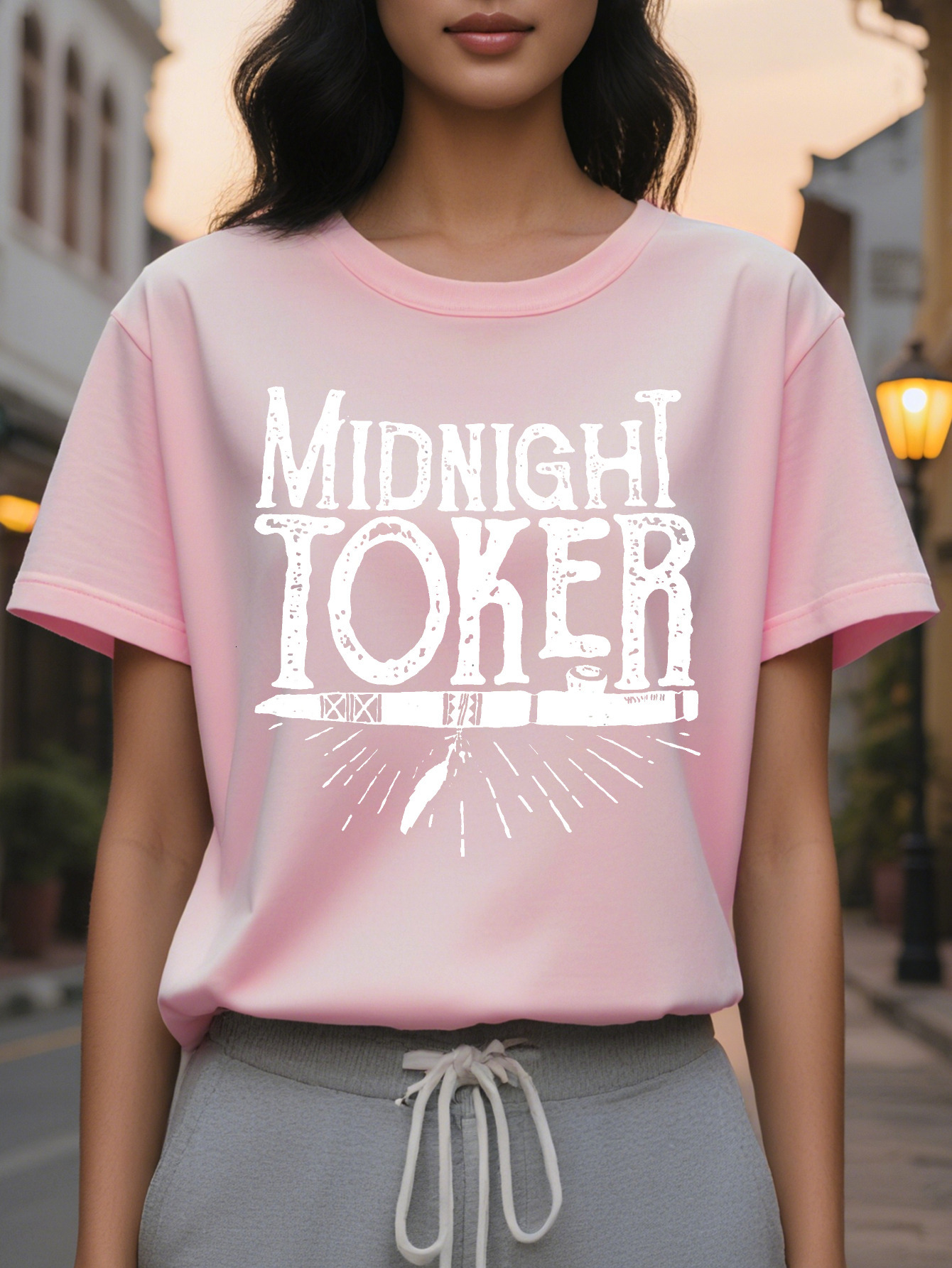 Women's T-Shirt Graphic Letter Printed Round Neck Fitted Summer