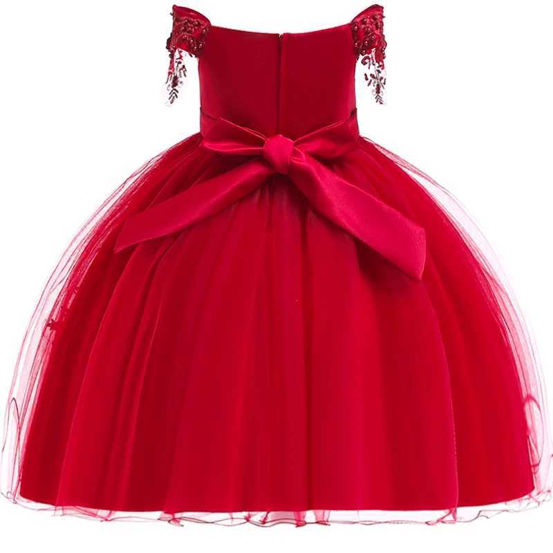 Girls Lace Beaded Formal Evening Dress Wedding Princess Flower Clothing Girl Childrens Costume Party Baby Girl Clothes Z250904
