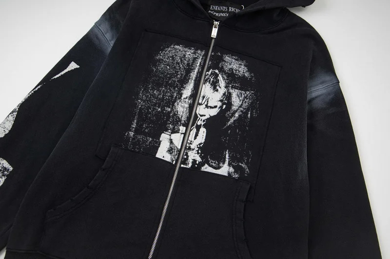 Stock Winter High Street Retro Patchwork Abstract Portrait Print Zipper Hoodie Jackets ERD Hoodie Cotton Men Women Sweatshirts 250815