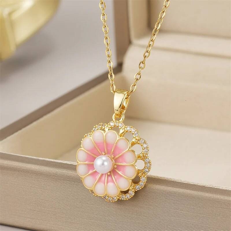 Exquisite Micro Inlaid Zircon Tassel Necklace For Women Stainless Steel Moon Butterfly Flower Clavicle Choker Jewelry