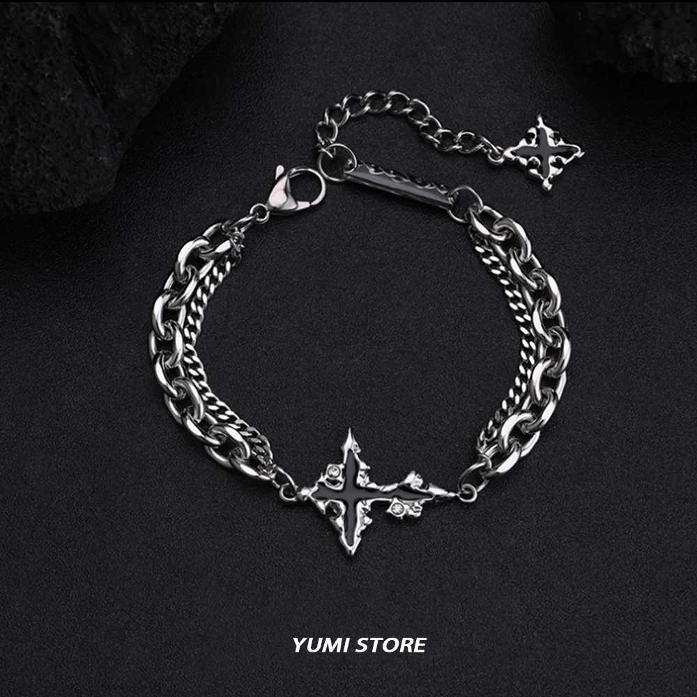 Retro Flame Cross Bracelet For Men Woman Hip Hop Titanium Steel Splice Chain Charm Unisex Jewelry Cool Kpop Luxury Accessories W250904