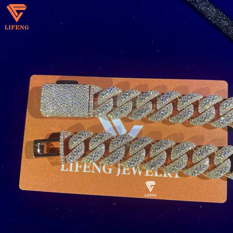 Rose Gold Plated 14mm VVS Moissanite Diamond Cuban Link Chain Hip Hop Jewelry Iced Out Cuban Necklace for Men 925 Silver Chain