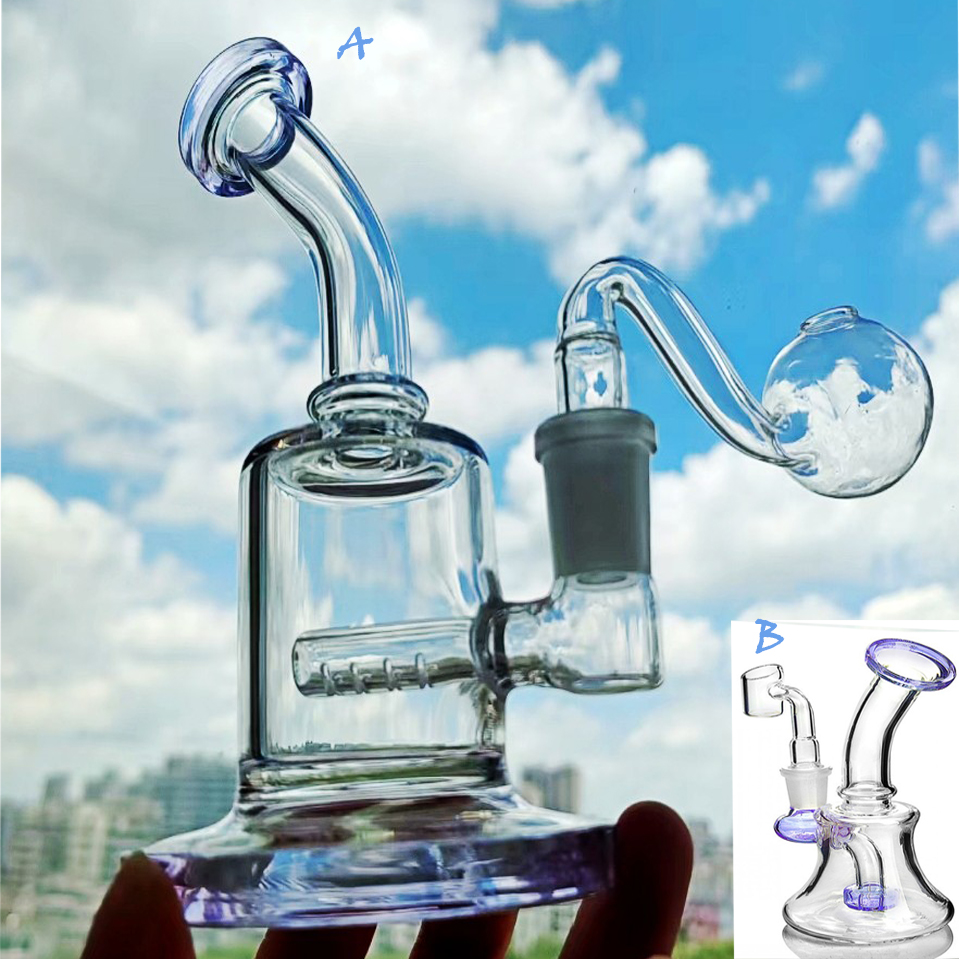 Small Glass Bongs Purple Glass Water Pipes Bubbler Hookahs Smoking Beaker Water Bong Mini Oil with 14mm Banger