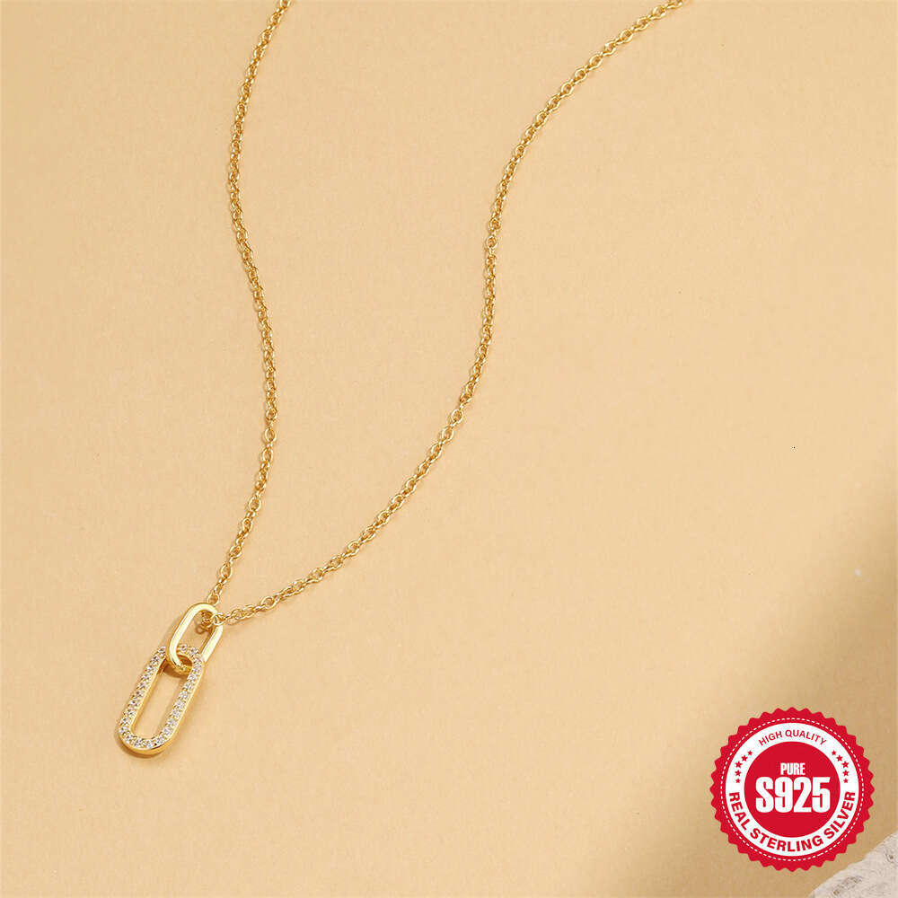 New s Pure Sier Double Ring Connected Necklace Personality Fashion Versatile Collarbone Chain