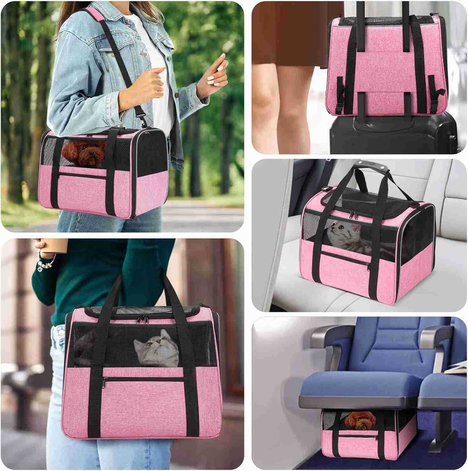 Large Cat Carrier SoftSided AirlineApproved Pet Carrier Bag with Top Opening Portable Travel Carrier for Big Cats Dogs Up to 20lbs Safety Zippers Coll