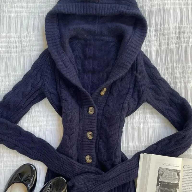 Fashion Vintage American Solid Knitted American Cardigan Harajuku All Match Punk Jumpers Y2k Aesthetic Spring Autumn Clothes S250904