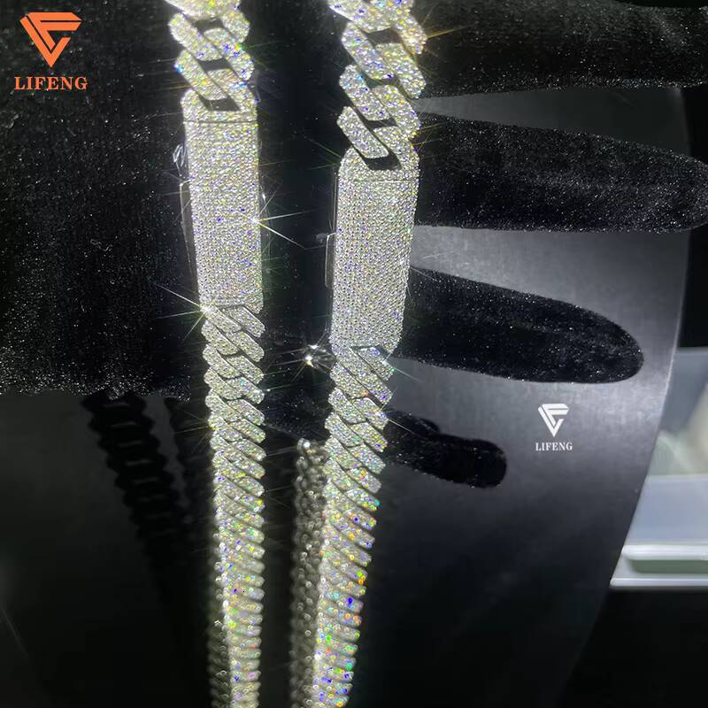 Custom 12mm20mm 925 Sterling Silver VVS Moissanite Diamond Heavy Iced Cuban Link Chain Necklace Tight Design for Men Hip Hop