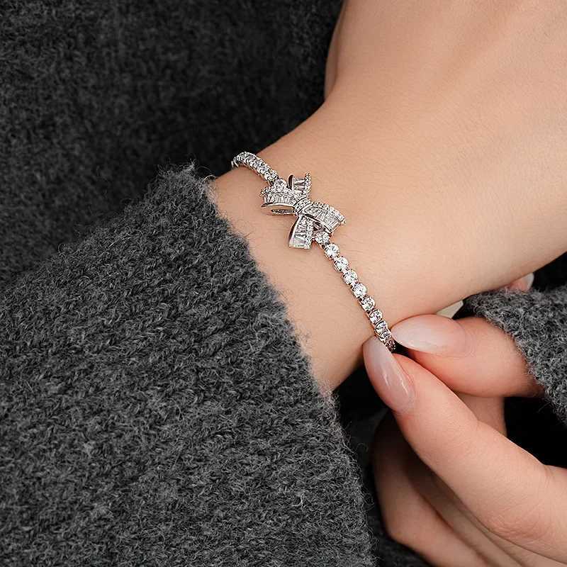 Super Flash Zircon Bow Adjustable Bracelet for Women French Light Luxury Versatile Bracelets Simple New Trendy Jewelry Wedding W250904