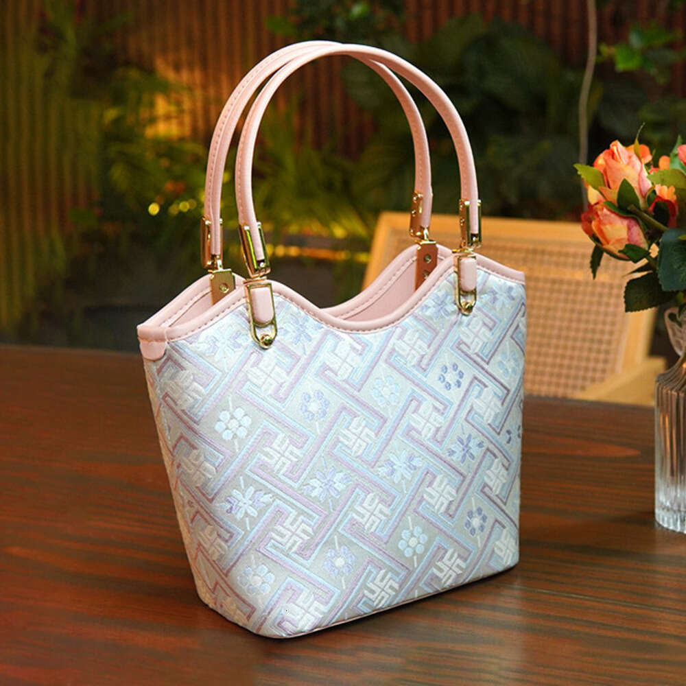 2025 Guangxi Intangible Heritage Zhuang Brocade Bag - Women's Casual Tote/Basket Bag, Shoulder/Crossbody/Handheld, Literary Chinese Style