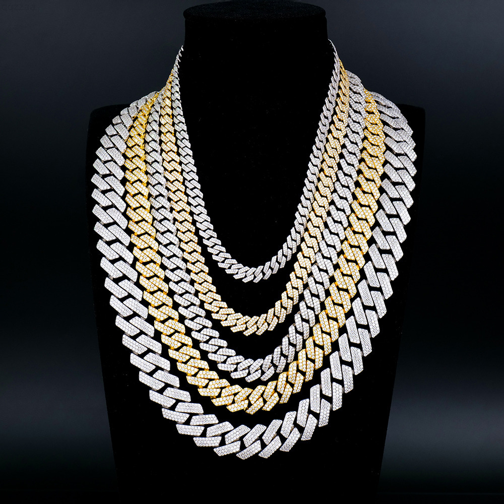 Wholesale Hiphop 10mm Square Sharp Shape 925 Silver Miami Men Iced Out Vvs Diamond Moissanite Cuban Link Chain Necklace for Men