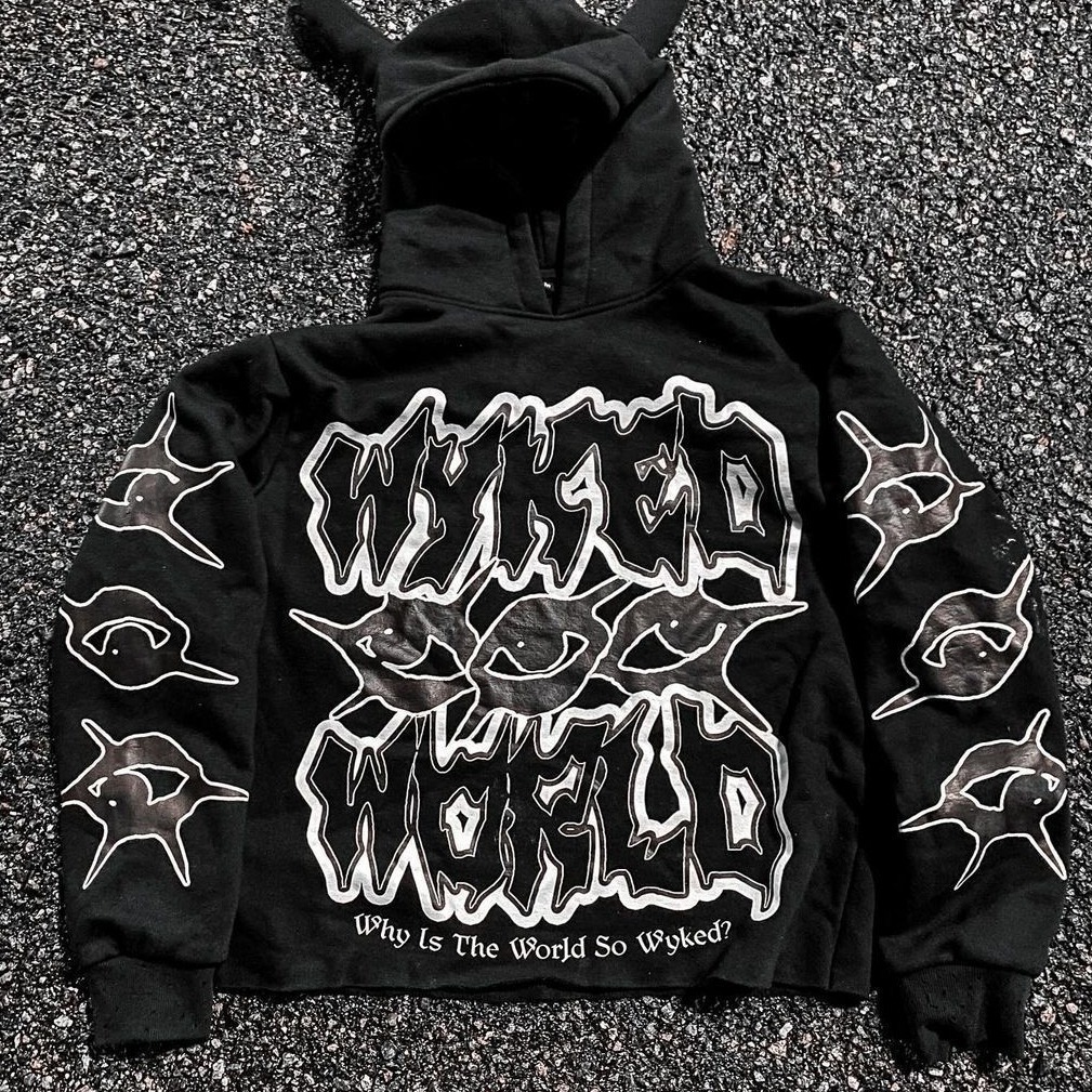 Mens Designer Hoodies wyked world eyes letter printed Y2K Fashion Pattern Harajuku Fashion Street Loose Casual Sweatshirt