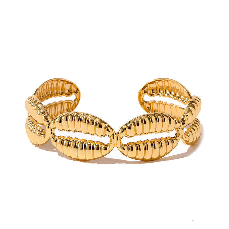 DH collections Vintage - style 18K Gold - plated Copper Bracelet with Shell Design. This bracelet in a geometric shape offers a retro and laid - back 