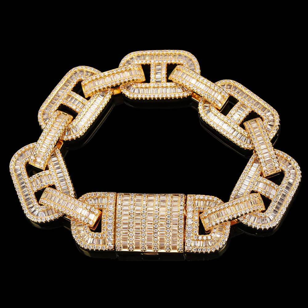 Hip Hop 16mm Baguette Link Chain S925 Sterling Silver Iced Out Cuban Bracelet for Men VVS Moissanite Bracelets