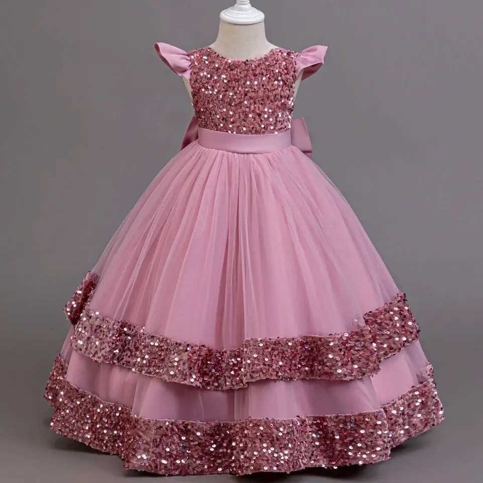 2025 New Elegant Girl Wedding Dress Sequined Mesh Princess Dress for 4-12 Year Old Girl Graduation Party Prom Evening Dress Z250904
