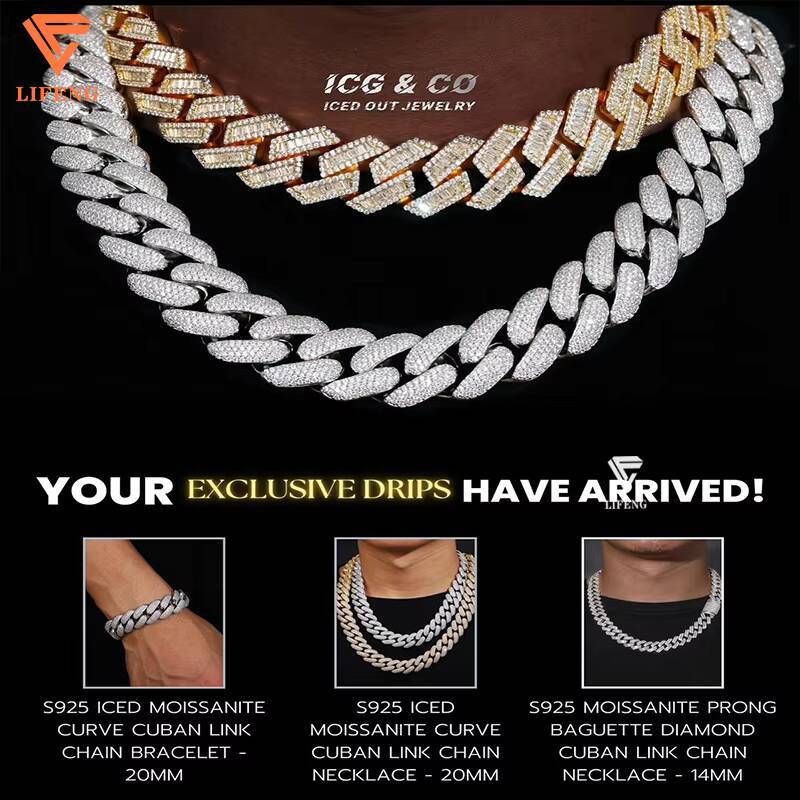 Custom 15mm Iced Out Cuban Link Chains Stainless Steel Hip Hop Jewelry S925 Silver Diamond Cuban Link Necklace for Parties