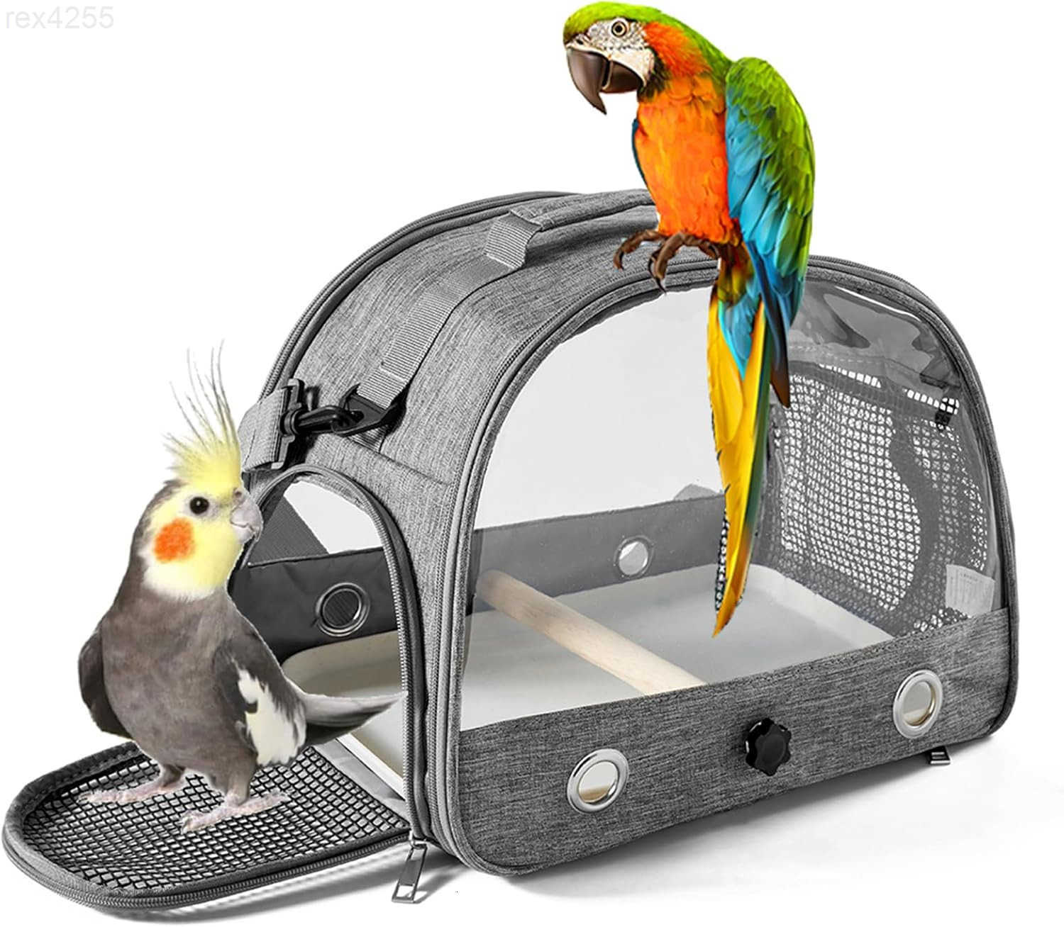 Small Bird Carrier Cage with Standing Perch Tray Portable Breathable Pet Travle Transport Carry Bag with Shoulder Strap for Vet Visit Outdoor Walking 