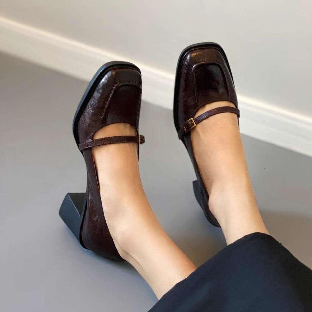 Silent Designer Shoe Small Leather for Women, Brown High Heels, 2025 New Commuter Style Chunky Heel Single Shoes