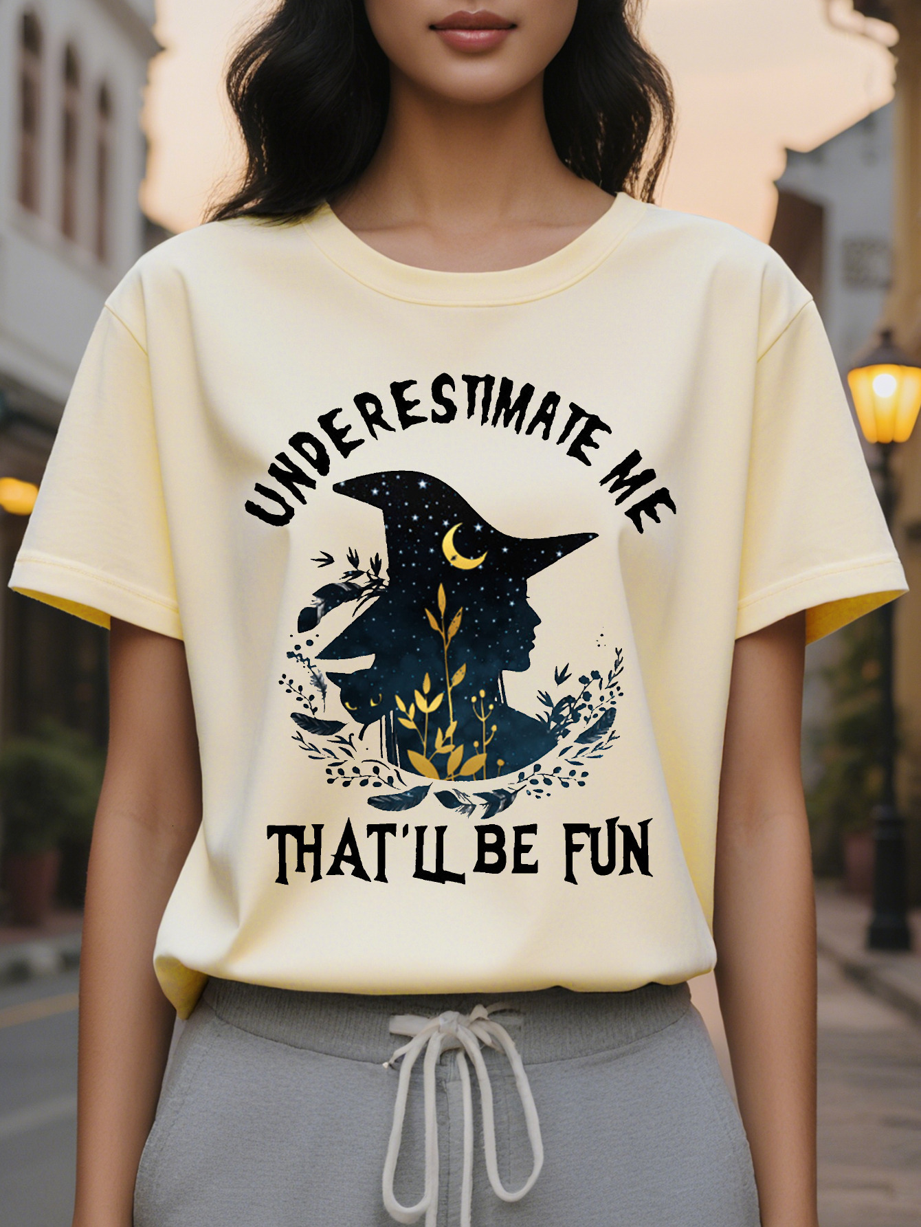 Large XL Women's Underestimate Me That'll Be Fun Graphic T-Shirt Casual Short Sleeve Round Neck Tee with Bold Lettering Plus Size