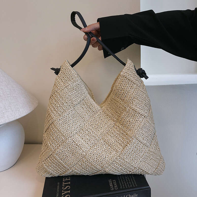 Casual Hollow Out Single Shoulder Cotton Woven New Lazy Style Handheld Straw Vacation Beach Women's Bag