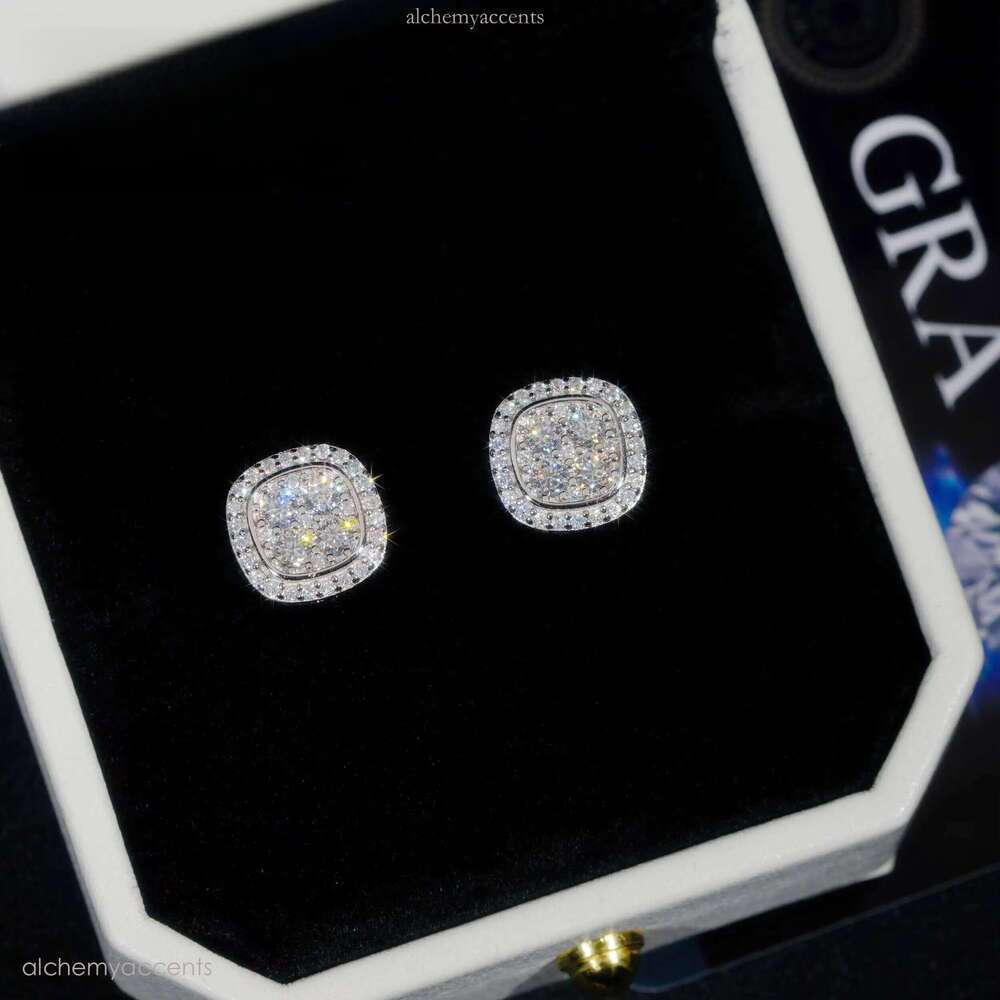 Fast Shipping 10mm Mens Earring Gold Plated Sterling Sier Iced Out VVS Dia Moissanite Screw Back Stud Earrings