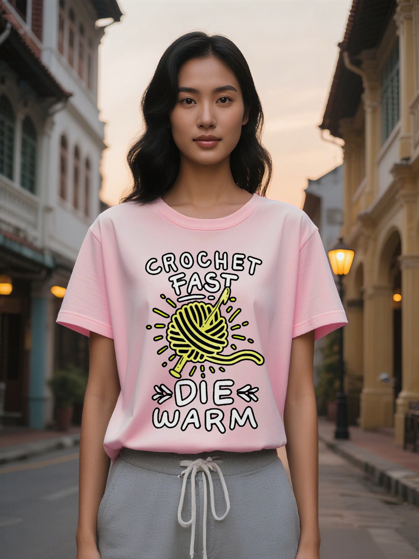 Large XL Women's Casual Crew Neck T-Shirt Crochet Fast Die Warm Graphic Print Black with Yellow White Design Breathable Summer Plus Size