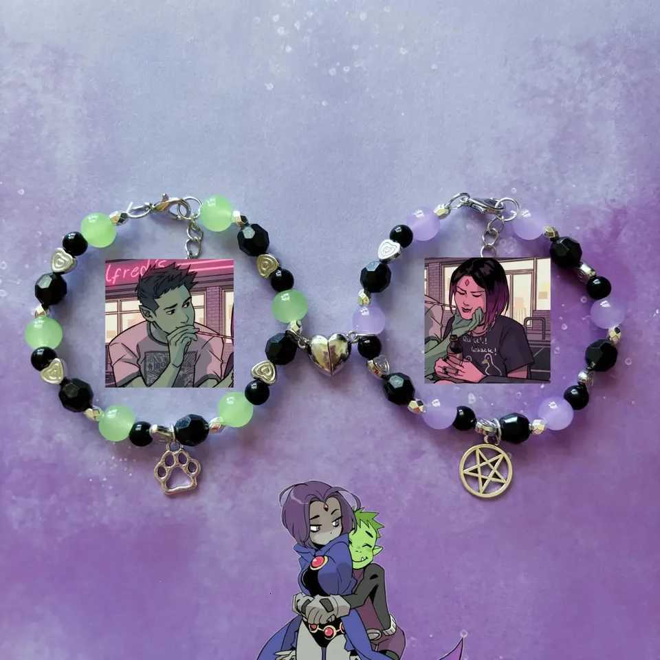 Raven and Beast Boy matching Bracelet for friends couples gothic Valentines Day gift green purple teenage Emo HalloweeXJ250904