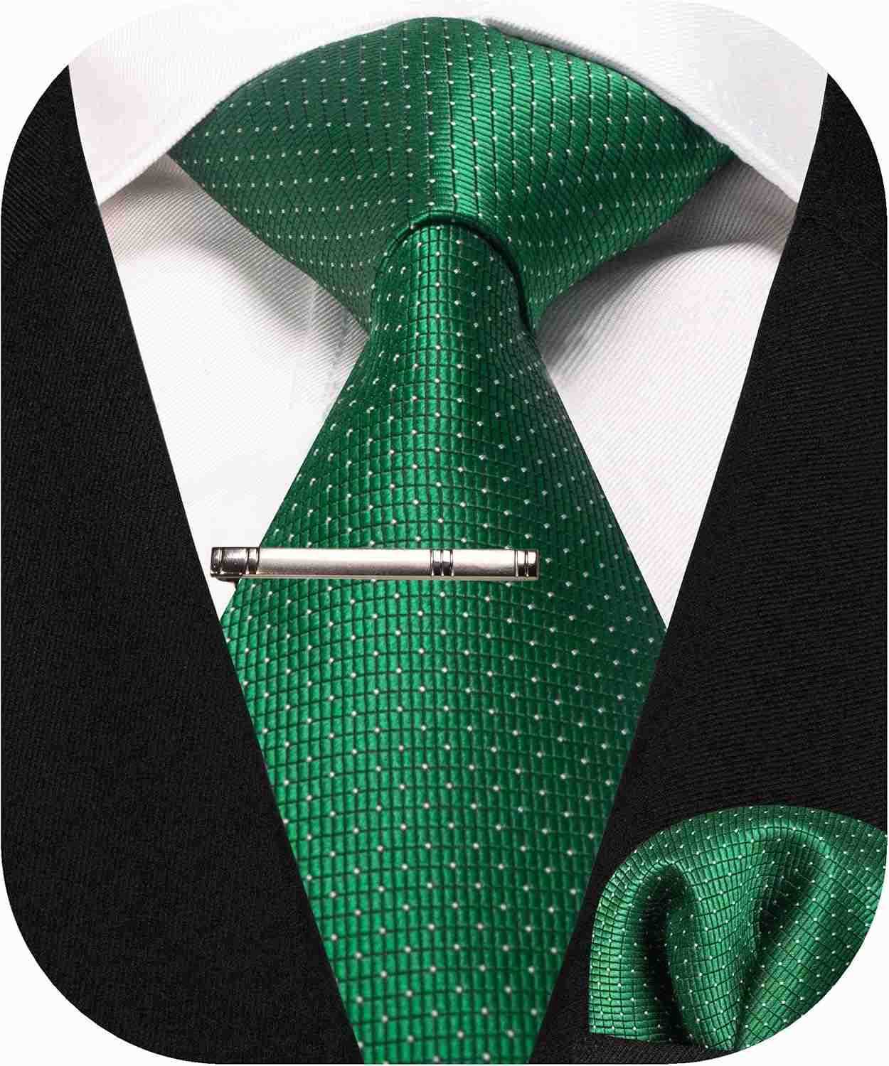 Silk Stripe Plaid Tie and Pocket Square with Tie Clip Sets for MenW250903