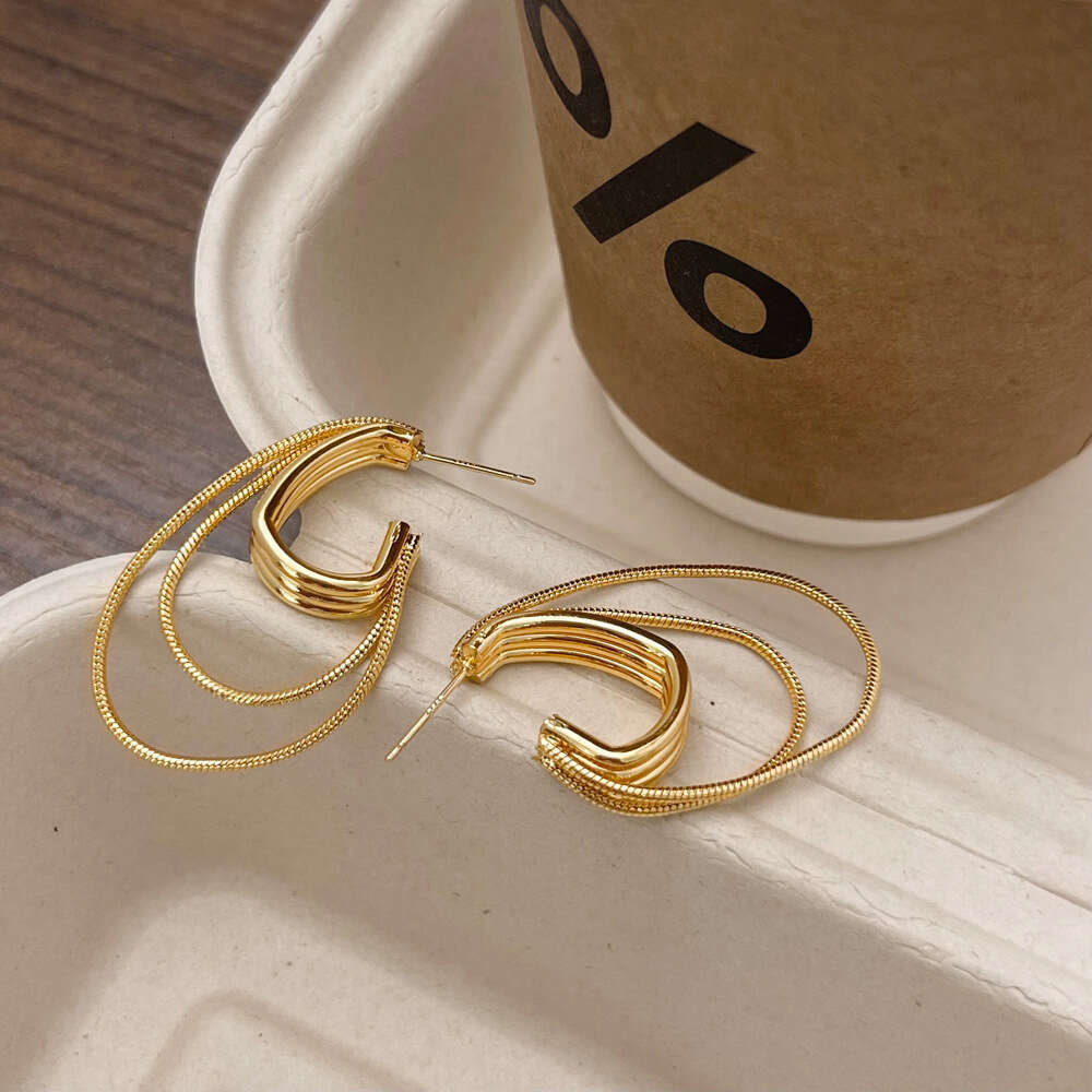 DH collections Geometric Irregular Multi - layer Snake Chain Tassel Earrings. These copper - plated real - gold earrings exude a niche