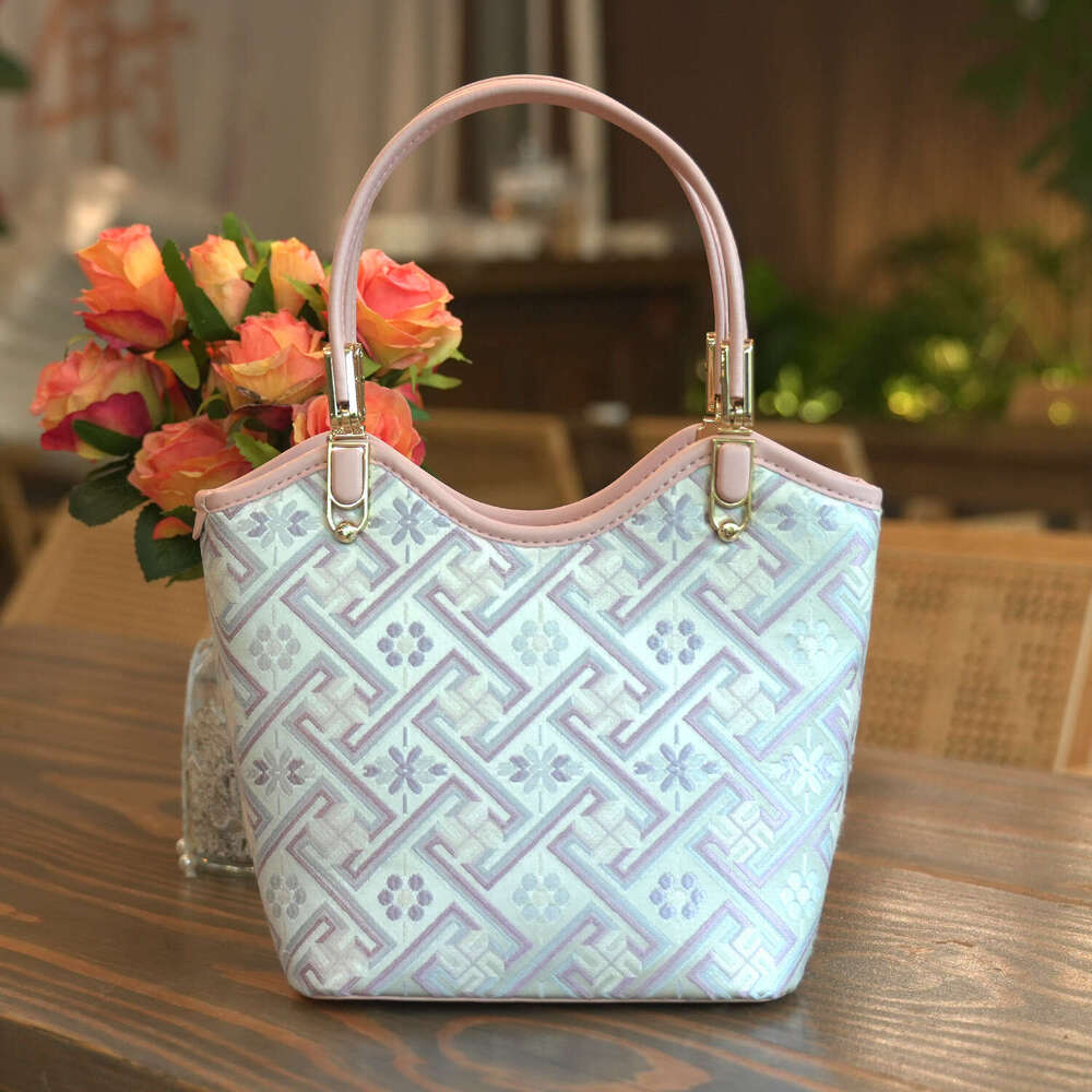 2025 Guangxi Intangible Heritage Zhuang Brocade Bag - Women's Casual Tote/Basket Bag, Shoulder/Crossbody/Handheld, Literary Chinese Style