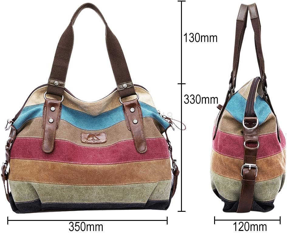 Canvas Handbag MultiColor Striped Lattice Cross Body Shoulder Purse Bag ToteHandbag for Women M250904
