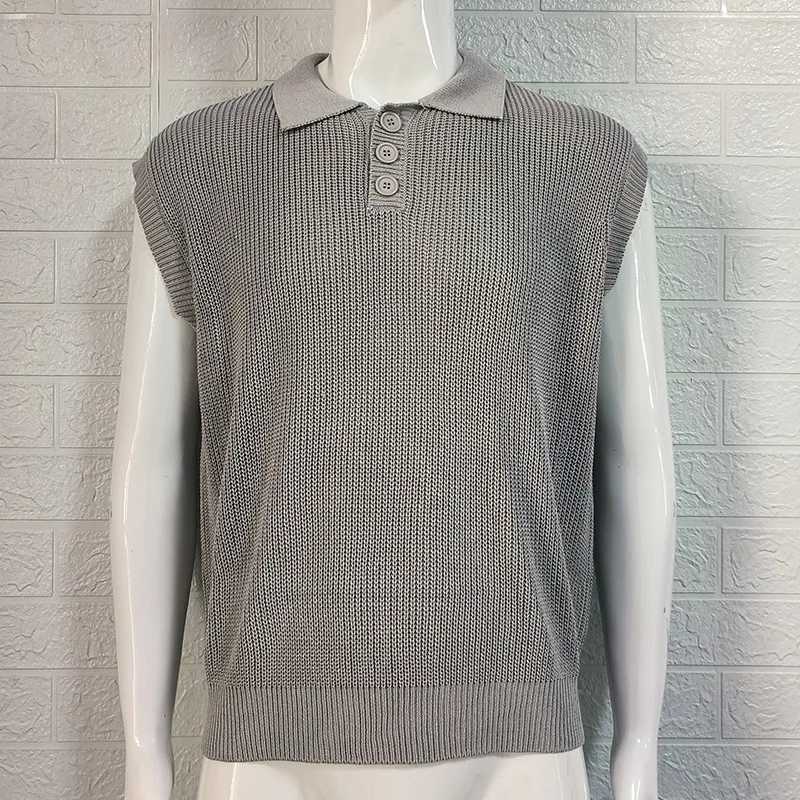 Mens Sweater Vest Solid Color Polo Neck Knitted Top Sweater for Men ClothingXJ250904