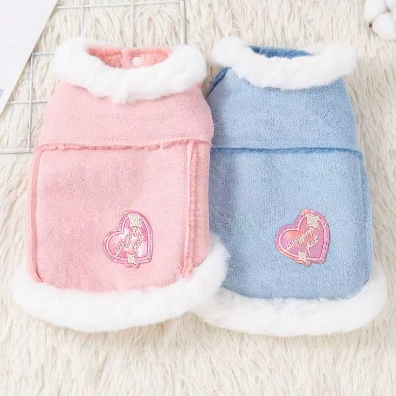 T1117 Cat and dog clothes autumn and winter warm hooded lambskin pet cotton coat for kittens, blue cats, Pomeranians and Bichon Frise