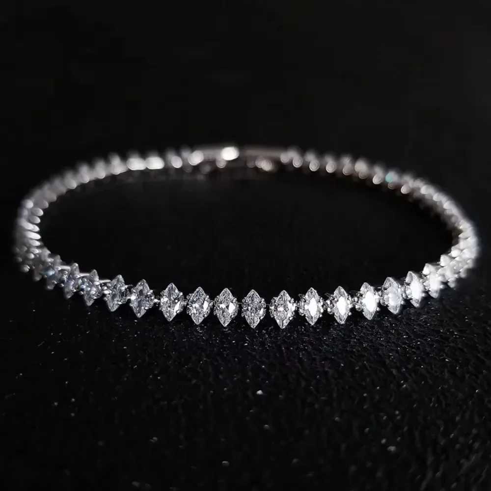 Stainless Steel Marquise Oval Square Cut Luxury Silver Color on Hand Tennis Bracelet Bangle for Women Party Gift Jewelry W250904