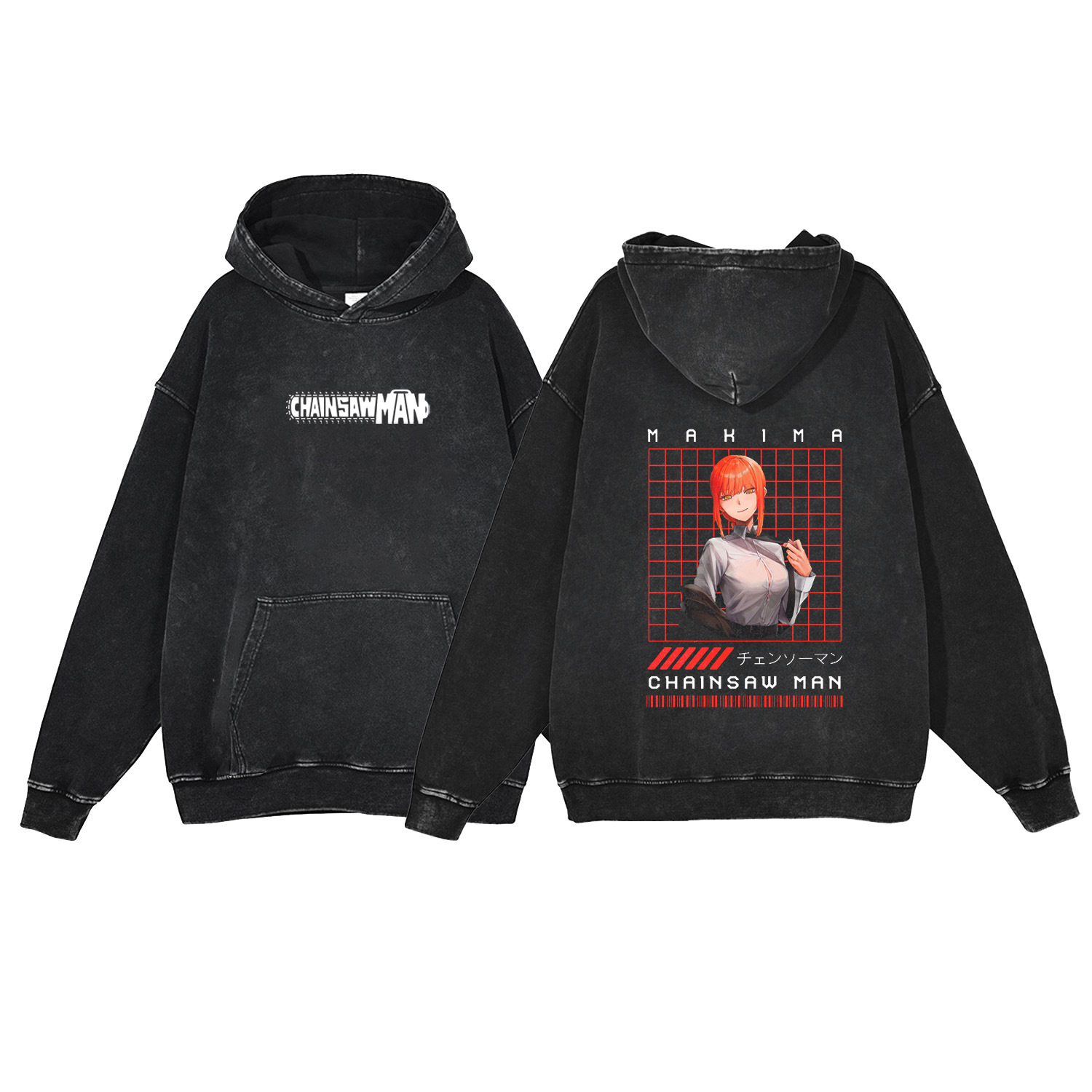 Chainsaw Man Hoodie Anime Streetwear 440g Heavyweight Washed Vintage Cotton Pullover Sweatshirt - VT1555